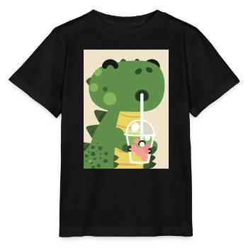 Niedliches Baby-Dinosaurier-Getränk Shake - Stanley/Stella Kinder T-Shirt MINI CREATOR  - Schwarz - Vorne - Mikhail (115cm)
