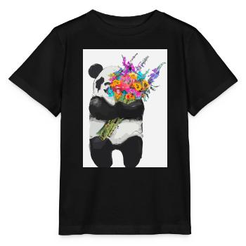 Panda mit Blumenstrauß - Stanley/Stella Kinder T-Shirt MINI CREATOR  - Schwarz - Vorne - Mikhail (115cm)
