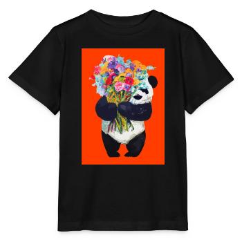 Panda mit Blumenstrauß - Stanley/Stella Kinder T-Shirt MINI CREATOR  - Schwarz - Vorne - Mikhail (115cm)