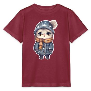 Chat avec chapeau, écharpe et veste - T-shirt bio MINI CREATOR Stanley/Stella Enfant - bordeaux - Devant - Kain (125cm)