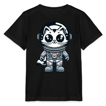 Cute Cat Astronaut - Stanley/Stella Kinder T-Shirt MINI CREATOR  - Schwarz - Vorne - Mikhail (115cm)