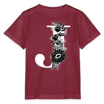 Lettre j floral noir et blanc - T-shirt bio MINI CREATOR Stanley/Stella Enfant - bordeaux - Devant - Kain (125cm)