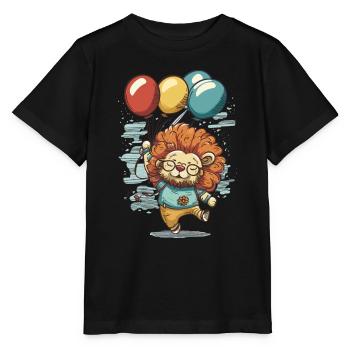 Whimsical Flight: Lion with Balloons - Stanley/Stella MINI CREATOR Kids’ T-Shirt - black - Front - Mikhail (115cm)
