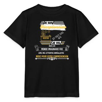 Je suis réceptionniste | Humour réceptionnistes - T-shirt bio MINI CREATOR Stanley/Stella Enfant - noir - Devant - Mikhail (115cm)