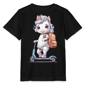 Licorne Élève Écolière avec Scooter School Design - T-shirt bio MINI CREATOR Stanley/Stella Enfant - noir - Devant - Mikhail (115cm)