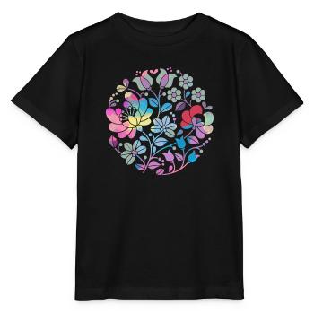 Fleurs hongroises, fleurs, fleurs colorées, vrilles, fleur - T-shirt bio MINI CREATOR Stanley/Stella Enfant - noir - Devant - Mikhail (115cm)