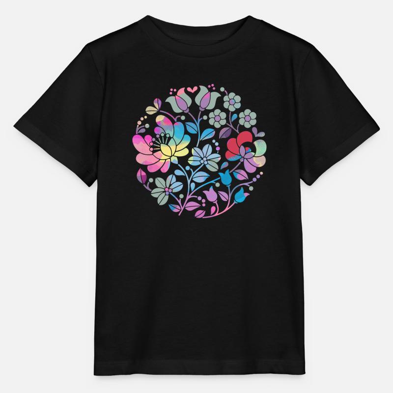 Fleurs hongroises, fleurs, fleurs colorées, vrilles, fleur - T-shirt bio MINI CREATOR Stanley/Stella Enfant - noir