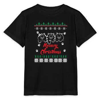 Ugly Christmas Sweater Meowy Christmas - Stanley/Stella MINI CREATOR Kids’ T-Shirt - black - Front - Mikhail (115cm)