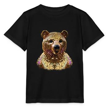 Bear,Golden Bear,Bear with Sequins,Shiny - Stanley/Stella MINI CREATOR Kids’ T-Shirt - black - Front - Mikhail (115cm)