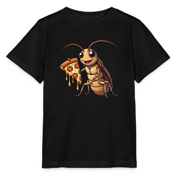 Cute cartoon cockroach with salami pizza - Stanley/Stella MINI CREATOR Kids’ T-Shirt - black - Front - Mikhail (115cm)