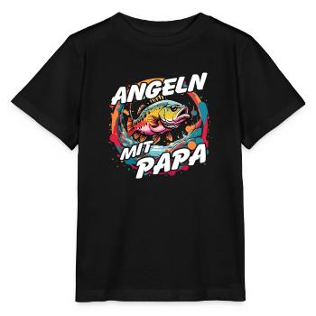 Fishing with dad with colorful fish design - Stanley/Stella MINI CREATOR Kids’ T-Shirt - black - Front - Mikhail (115cm)