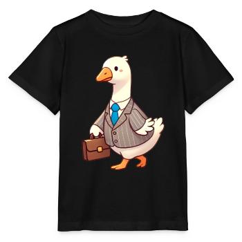 Ernsthafte Gans im Business-Anzug-Design - Stanley/Stella Kinder T-Shirt MINI CREATOR  - Schwarz - Vorne - Mikhail (115cm)