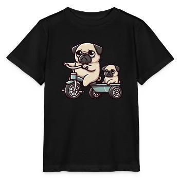 Mops auf Dreirad Anhänger Freundschaft Lustig - Stanley/Stella Kinder T-Shirt MINI CREATOR  - Schwarz - Vorne - Mikhail (115cm)
