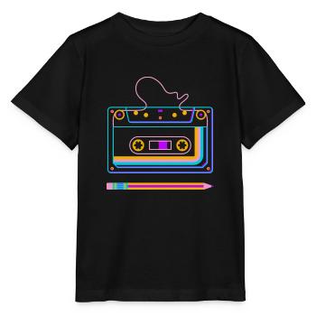 Retro Tape Cassette, 80s Eighties, Rewind Pen - T-shirt bio MINI CREATOR Stanley/Stella Enfant - noir - Devant - Mikhail (115cm)