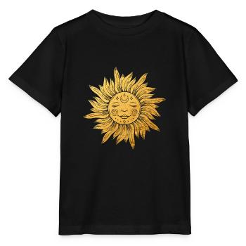 Visage solaire avec rayons, ésotérique, mystique - T-shirt bio MINI CREATOR Stanley/Stella Enfant - noir - Devant - Mikhail (115cm)