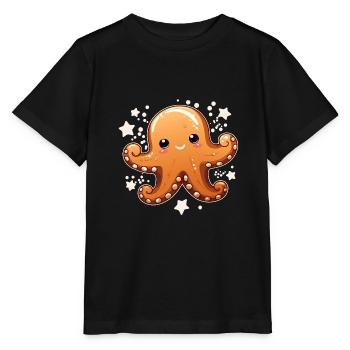 Lebkuchen Oktopus - Stanley/Stella Kinder T-Shirt MINI CREATOR  - Schwarz - Vorne - Mikhail (115cm)