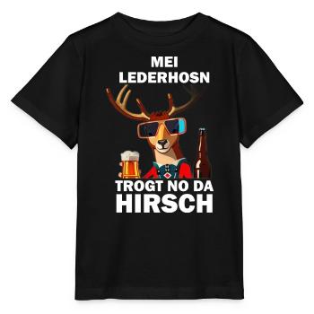 Lederhose Hirsch Tracht Bayrisch Trachten Ersatz - Stanley/Stella Kinder T-Shirt MINI CREATOR  - Schwarz - Vorne - Mikhail (115cm)