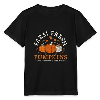 Kürbisse pflücken Farm Fresh Pumpkins Feld Garten - Stanley/Stella Kinder T-Shirt MINI CREATOR  - Schwarz - Vorne - Mikhail (115cm)