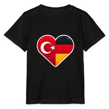 TürkischDeutsche Herzflagge Einheit - Stanley/Stella Kinder T-Shirt MINI CREATOR  - Schwarz - Vorne - Mikhail (115cm)