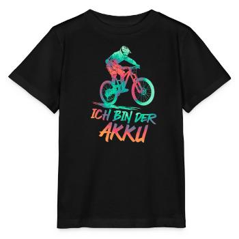 Radfahrer ICH BIN DER AKKU Radeln Lustiges - Stanley/Stella Kinder T-Shirt MINI CREATOR  - Schwarz - Vorne - Mikhail (115cm)