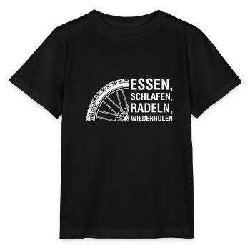 Radfahrer ESSEN SCHLAFEN RADELN WIEDERHOLEN Lustig - Stanley/Stella Kinder T-Shirt MINI CREATOR  - Schwarz - Vorne - Mikhail (115cm)