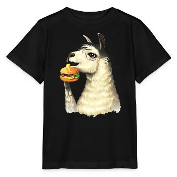 Cheeseburger eating llama - Stanley/Stella MINI CREATOR Kids’ T-Shirt - black - Front - Mikhail (115cm)