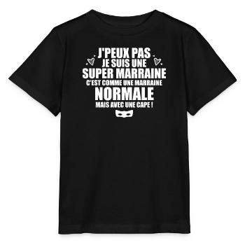 Je Suis Une Super Marraine Avec Un Cape - T-shirt bio MINI CREATOR Stanley/Stella Enfant - noir - Devant - Mikhail (115cm)