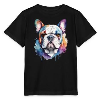 Französische Bulldogge Cool Cool Bunt - Stanley/Stella Kinder T-Shirt MINI CREATOR  - Schwarz - Vorne - Mikhail (115cm)