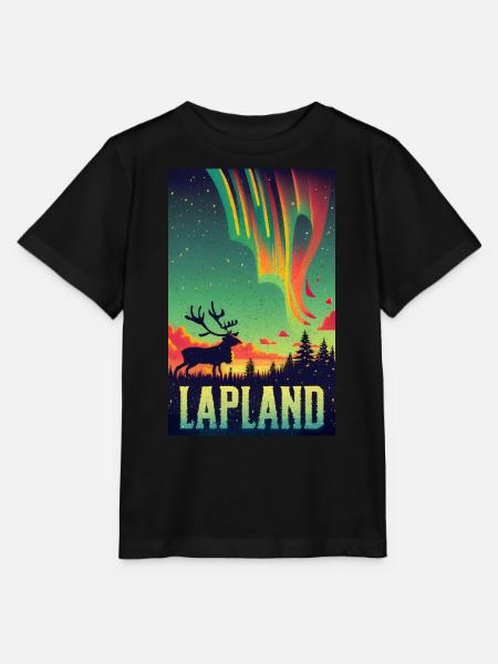 Renne et aurores boréales en Laponie Finlande - T-shirt bio MINI CREATOR Stanley/Stella Enfant - noir