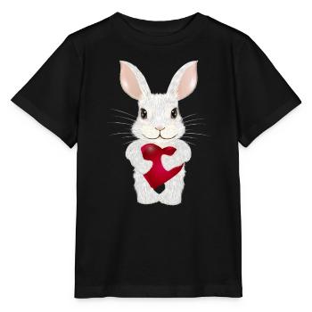 weißes Kaninchen mit Herz zum Valentinstag - Stanley/Stella Kinder T-Shirt MINI CREATOR  - Schwarz - Vorne - Mikhail (115cm)