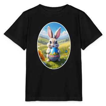 Easter Bunny with Egg, Oval - Stanley/Stella MINI CREATOR Kids’ T-Shirt - black - Front - Mikhail (115cm)