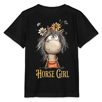 Horse Girl Pferd Mit Wildblumen Pferde Spruch - Stanley/Stella Kinder T-Shirt MINI CREATOR  - Schwarz - Vorne - Mikhail (115cm)