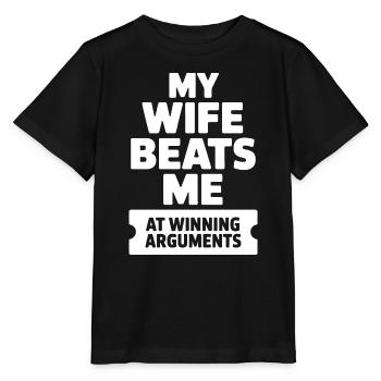 Ma femme me bat pour gagner les disputes - T-shirt bio MINI CREATOR Stanley/Stella Enfant - noir - Devant - Mikhail (115cm)