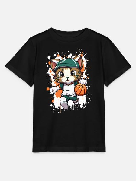 Basketball-Katzen-Maskottchen - Stanley/Stella Kinder T-Shirt MINI CREATOR - Schwarz