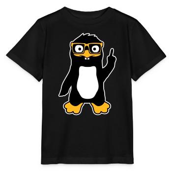 Penguin Nerd Glasses Index Finger Smug Lus - Stanley/Stella MINI CREATOR Kids’ T-Shirt - black - Front - Mikhail (115cm)