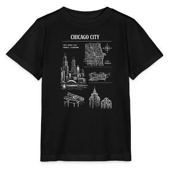 Chicago Skyline Linocut Cityscape - Stanley/Stella MINI CREATOR Kids’ T-Shirt - black - Front - Mikhail (115cm)