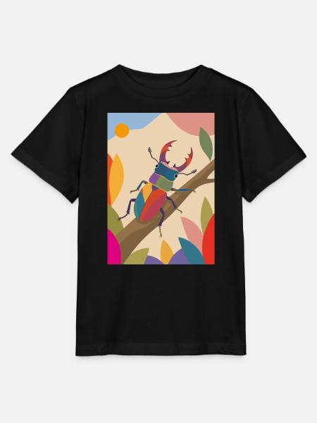 Bunter Hirschkäfer im Naturstil  - Stanley/Stella Kinder T-Shirt MINI CREATOR  - Schwarz