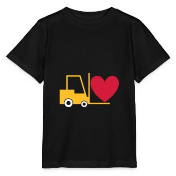 ★ Design colors changeable ★ Forklift with heart - Stanley/Stella MINI CREATOR Kids’ T-Shirt - black - Front - Mikhail (115cm)