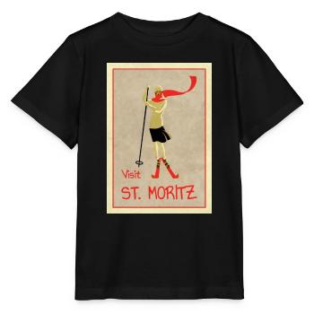Vintage Retro Reise Plakat St Moritz - Stanley/Stella Kinder T-Shirt MINI CREATOR  - Schwarz - Vorne - Mikhail (115cm)