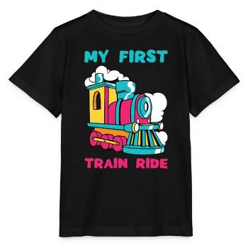 MY FIRST TRAIN RIDE - Eisenbahn Dampflok Zug - Stanley/Stella Kinder T-Shirt MINI CREATOR  - Schwarz - Vorne - Mikhail (115cm)