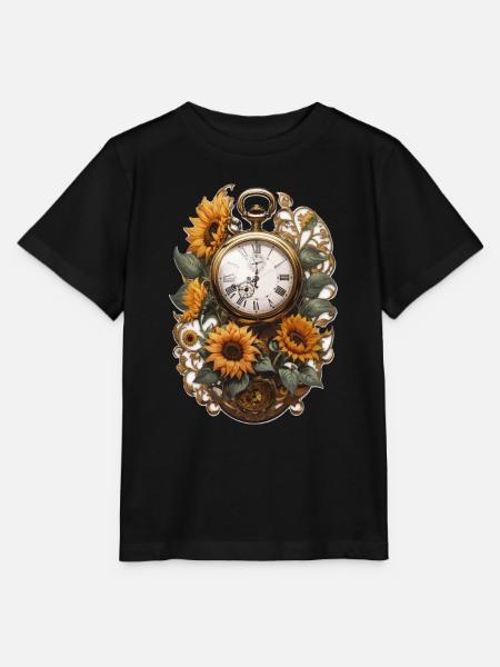 Uhr mit Sonnenblumen - Stanley/Stella Kinder T-Shirt MINI CREATOR  - Schwarz