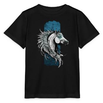 Himmlische Schönheit: Blauäugiger Pegasus gefiederter Hors - Stanley/Stella Kinder T-Shirt MINI CREATOR  - Schwarz - Vorne - Mikhail (115cm)