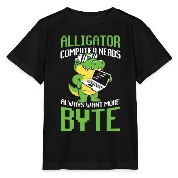 Alligator Computer Nerd Byte für Krokodil Fan - Stanley/Stella Kinder T-Shirt MINI CREATOR  - Schwarz - Vorne - Mikhail (115cm)