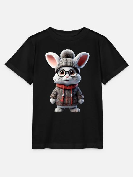 Süsses Kaninchen mit Strickpullover - Stanley/Stella Kinder T-Shirt MINI CREATOR - Schwarz