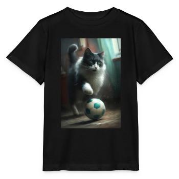 Katze Fußball Realistisch - Stanley/Stella Kinder T-Shirt MINI CREATOR  - Schwarz - Vorne - Mikhail (115cm)