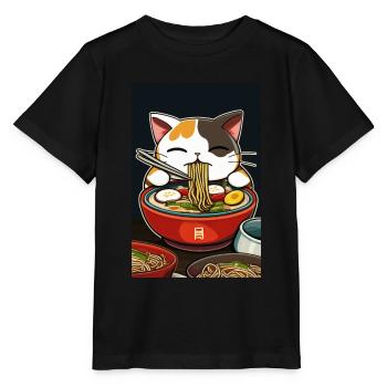 Cat Japanese Ramen Otaku Anime - Stanley/Stella MINI CREATOR Kids’ T-Shirt - black - Front - Mikhail (115cm)