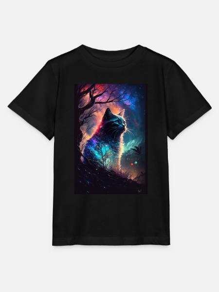 Katze Weltall Sternenhimmel Cosmos Polarlicht - Stanley/Stella Kinder T-Shirt MINI CREATOR - Schwarz