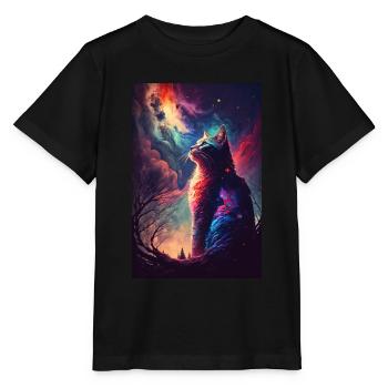 Wunderland Cosmos Katze Nachthimmel Weltraum - Stanley/Stella Kinder T-Shirt MINI CREATOR  - Schwarz - Vorne - Mikhail (115cm)