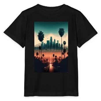 Los Angeles Landschaft Palmen Skyline Hochhäuser - Stanley/Stella Kinder T-Shirt MINI CREATOR  - Schwarz - Vorne - Mikhail (115cm)