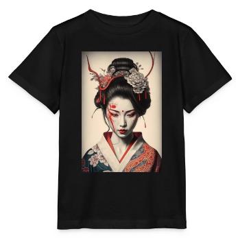 Geisha Portrait Kimono Japonais Traditionnel - T-shirt bio MINI CREATOR Stanley/Stella Enfant - noir - Devant - Mikhail (115cm)